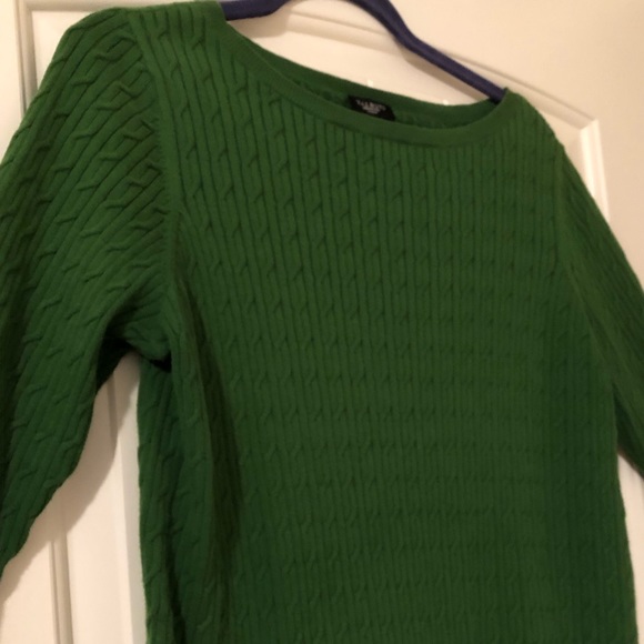 Talbots Women’s Cable Knit Sweater Boat Neck Green - Picture 3 of 8